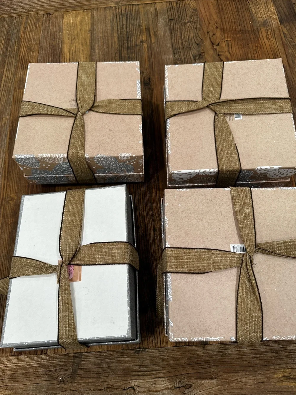 Rustic Brown & Silver Gift Boxes with Brown Ribbon - Home Party Supplies